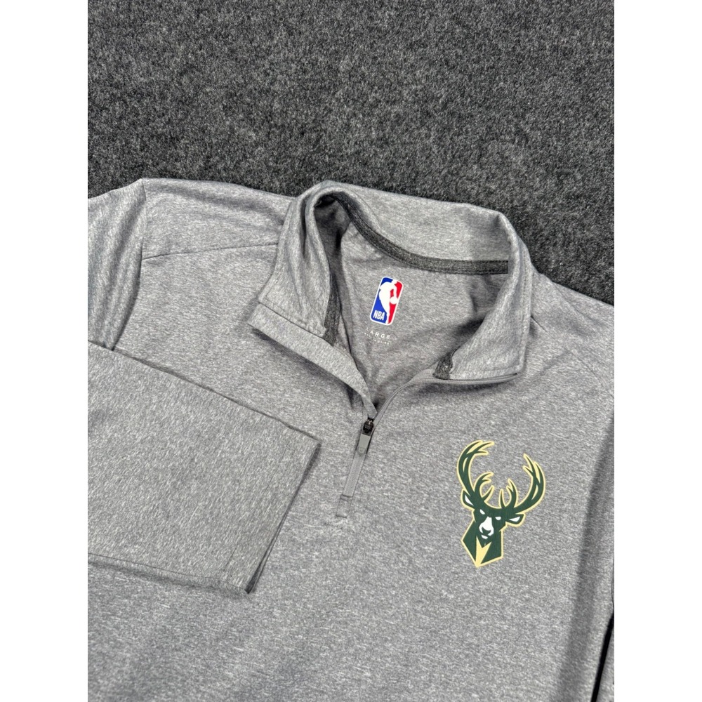 NBA Milwaukee Bucks Quarter Zip Pullover Gray Long Sleeve Mens Large 20.5x27.5